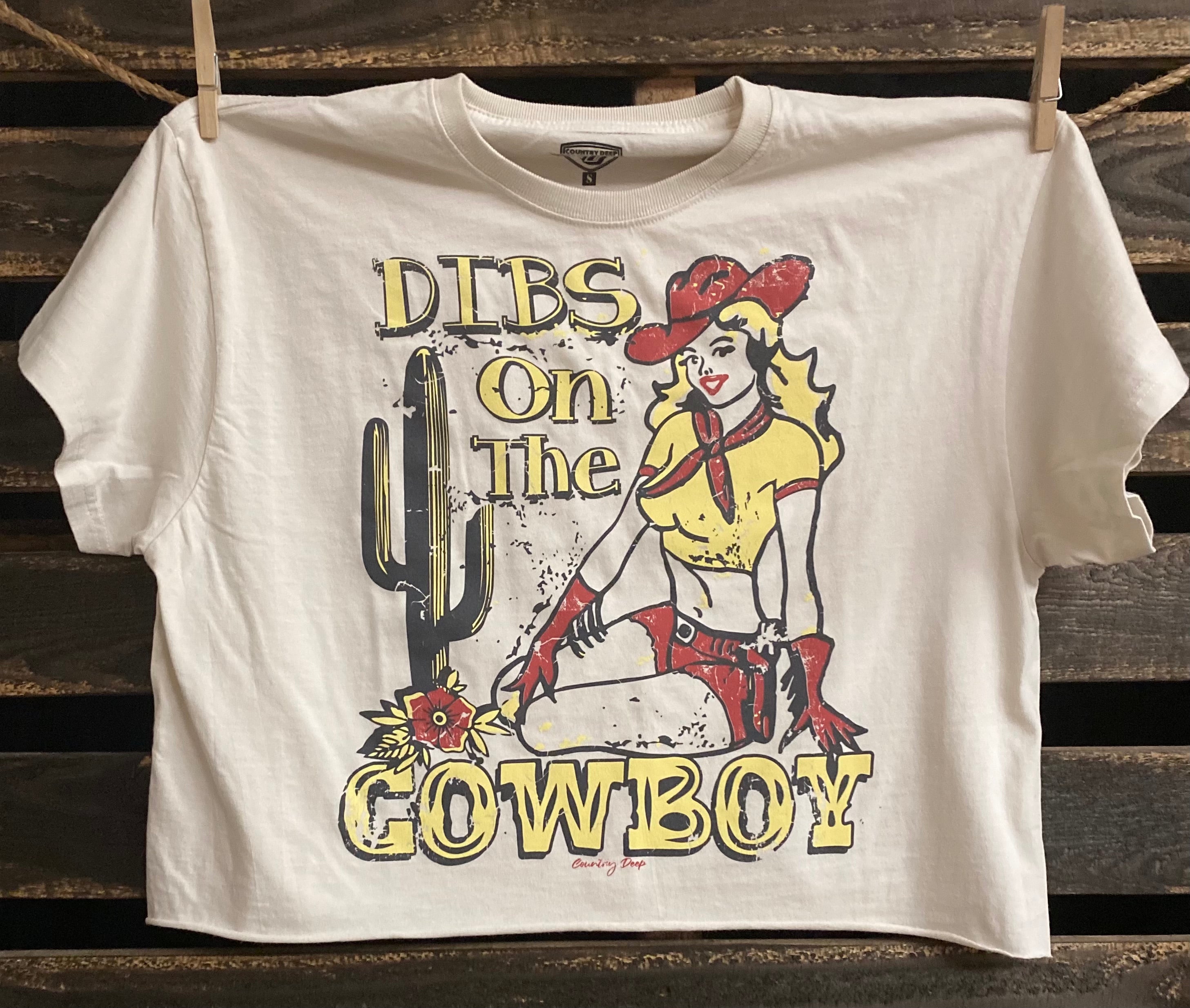 Dibs On The Cowboy Vintage Relaxed Crop T Shirt Country Deep 3752