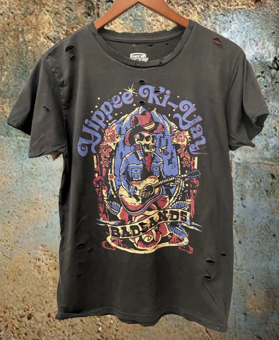 Yippee Ki Yay Badlands Cowboy vintage Distressed T-shirt – Country