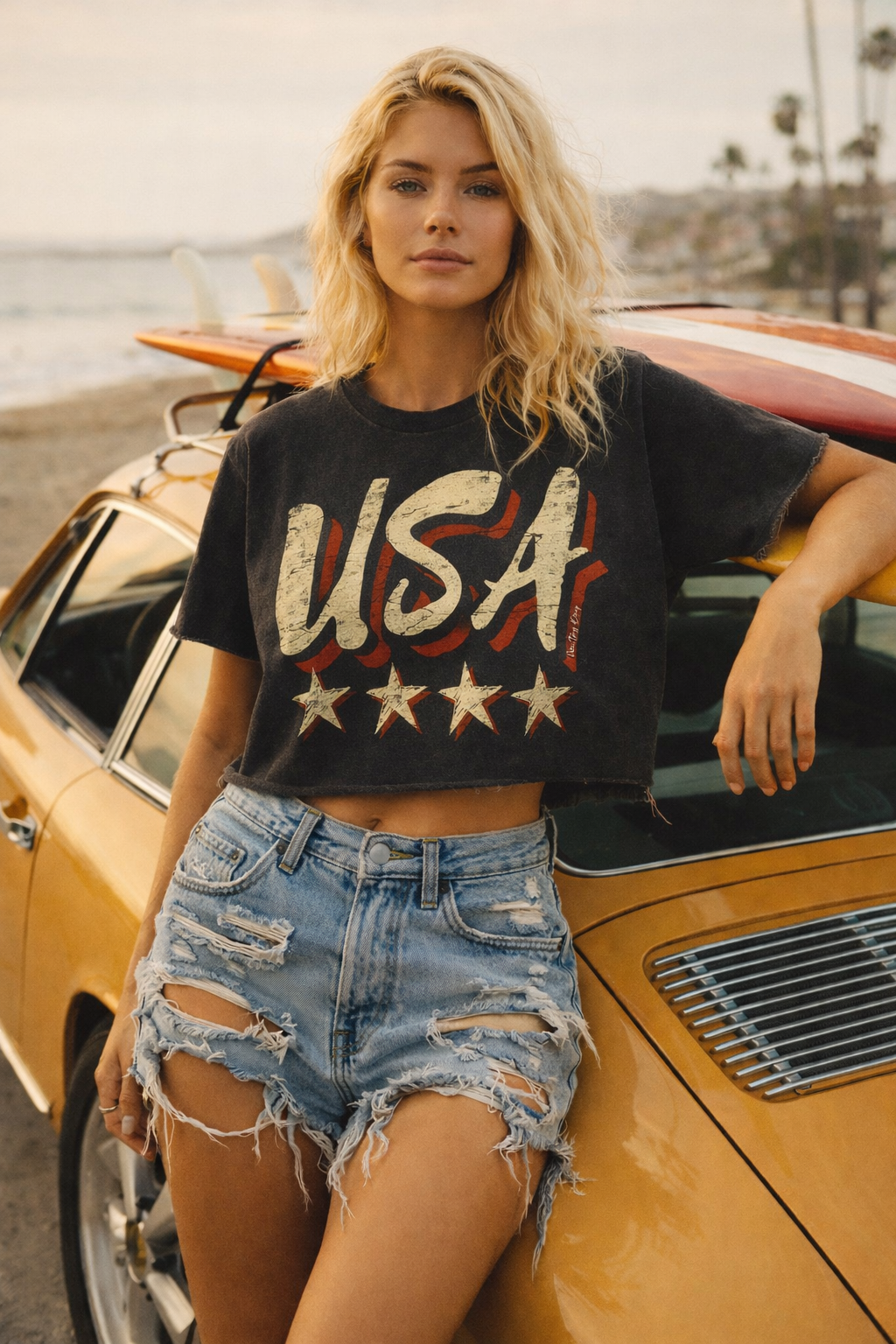USA vintage Relaxed Cropped Acid wash T-shirt – Country Deep
