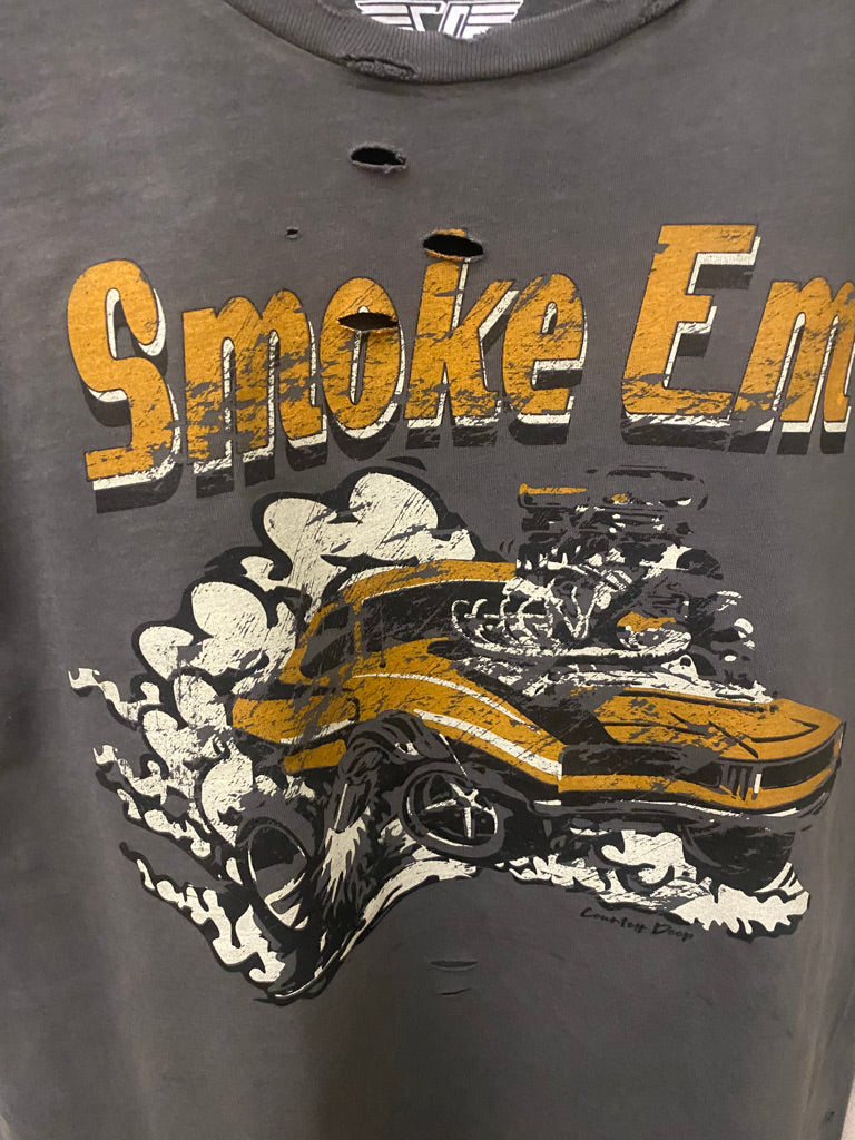 Smoke Em Muscle car distressed faded black T-shirt – Country