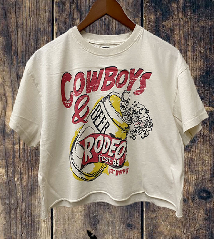 Cowboys and Beer Fort Worth Rodeo Relaxed Crop T-shirt – Country Deep