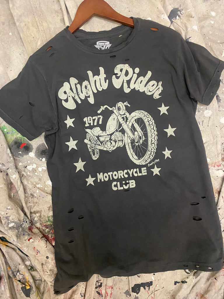 Night Rider 1977 Motorcycle club Distressed T-shirt