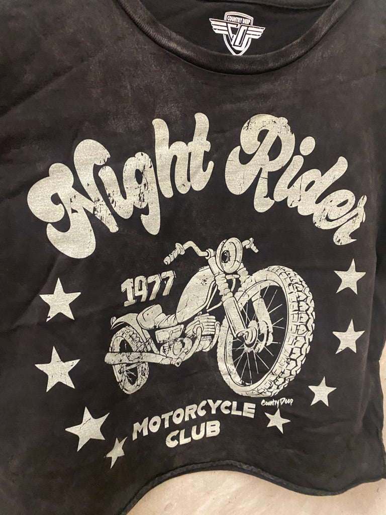 kingocd【CRIMIE】VINTAGE WASH RIDERS Night Rider 1977 Motorcycle Club regular Cropped Acid wash T-shirt