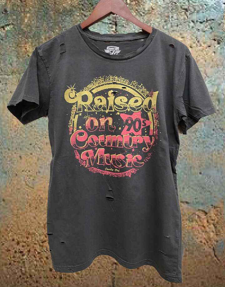 Raised On 90s Country Shirt For Women - Vintage Concert Tee, Short Sleeve Casual Top (Black, Large)