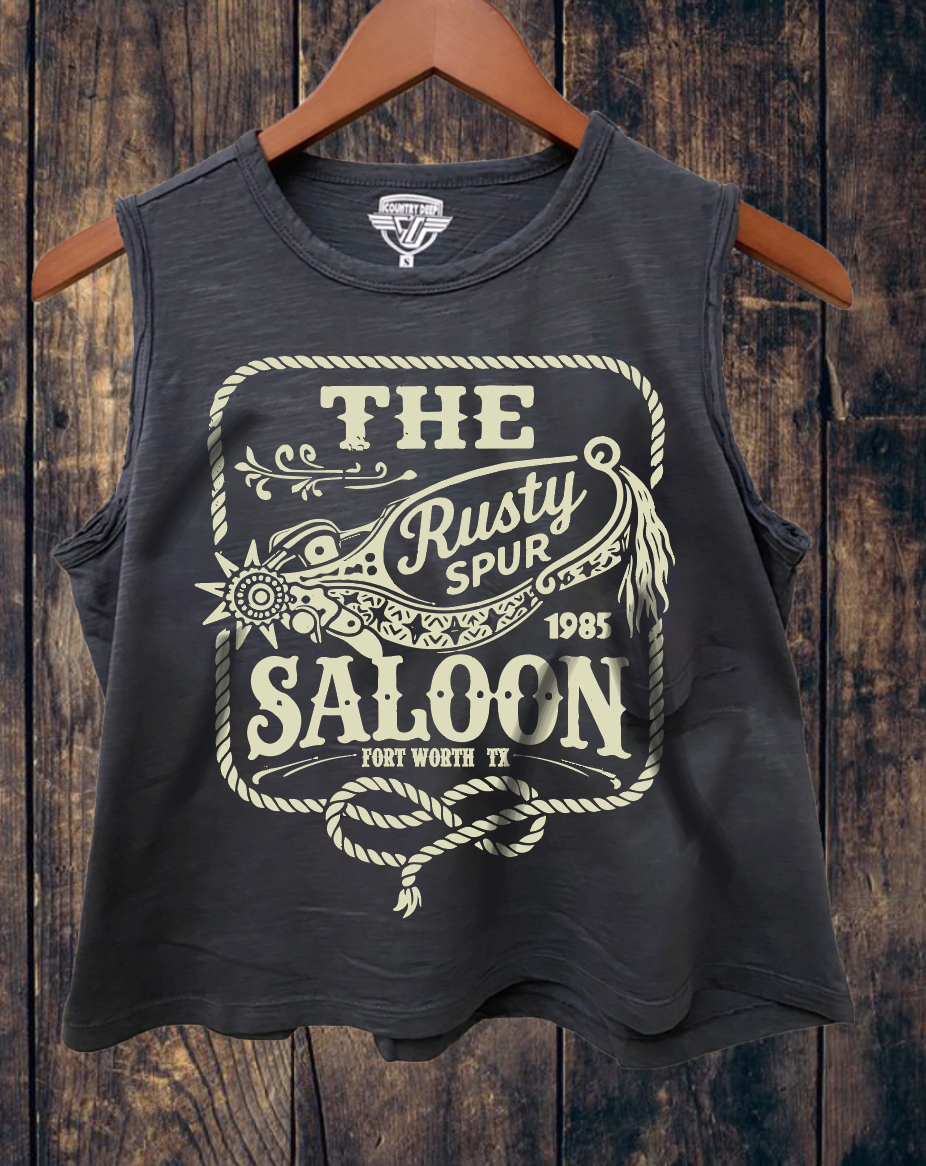 The Rusty Spur Saloon Muscle Crop Top – Country Deep