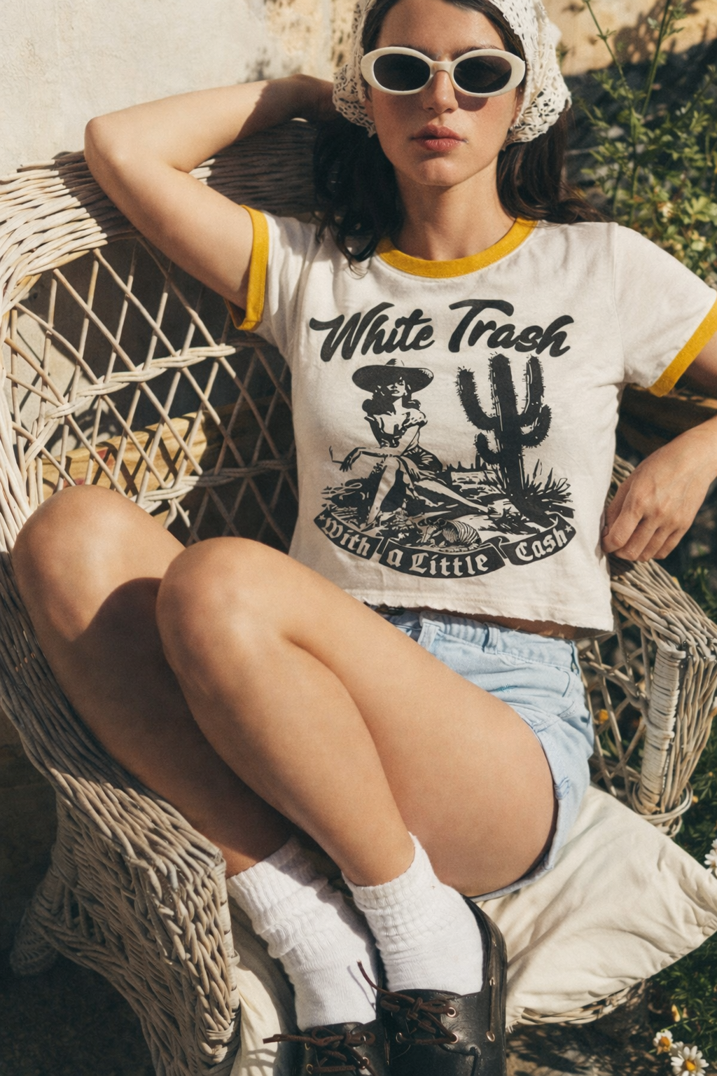 White Trash with a little Cash ringer Relaxed Crop Tee – Country Deep